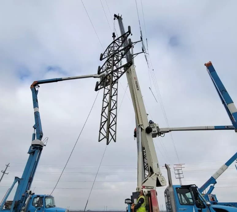 Transmission tower replacement in progress